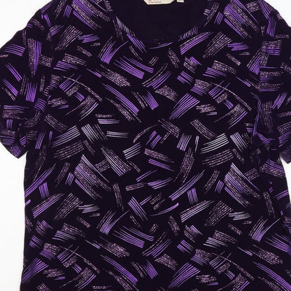 EWM Women's Black Purple Geometric Flutter Sleeve Blouse UK 20