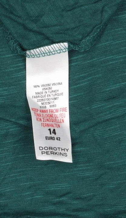 Dorothy Perkins Women Green Size 14 V-Neck Lace Sleeve T-Shirt