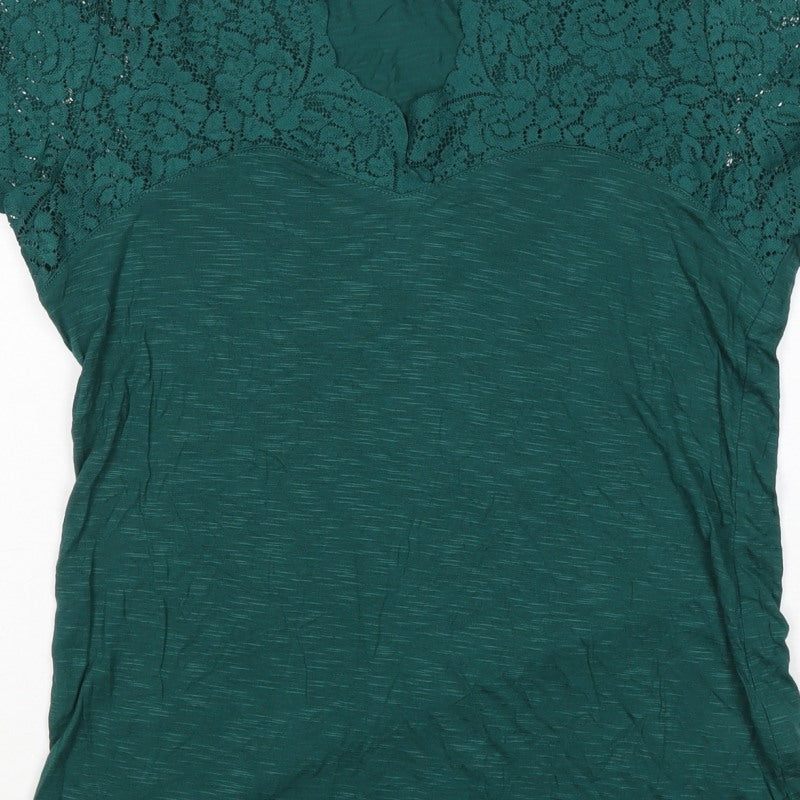 Dorothy Perkins Women Green Size 14 V-Neck Lace Sleeve T-Shirt