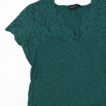 Dorothy Perkins Women Green Size 14 V-Neck Lace Sleeve T-Shirt