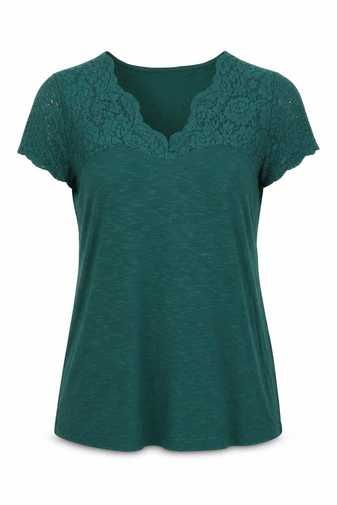 Dorothy Perkins Women Green Size 14 V-Neck Lace Sleeve T-Shirt