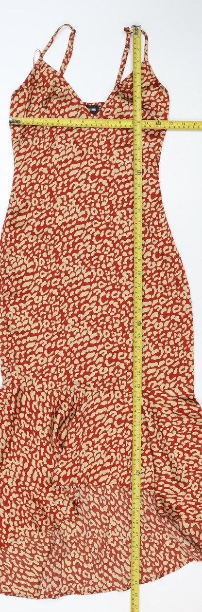 PrettyLittleThing Women Red Animal Print Maxi Dress UK 6 Strappy