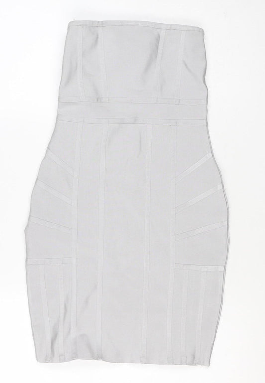 M Women Ivory UK 8 Bodycon Bandage Short Strapless Dress