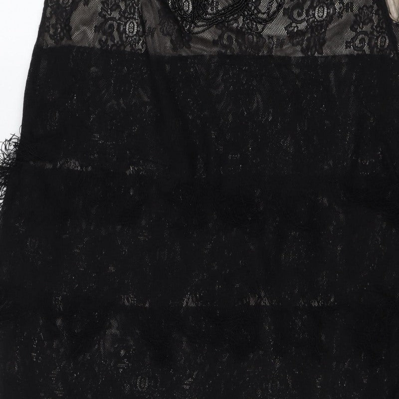 Yumi Women Black Lace Feather Trim Shift Dress Size L Party Cocktail