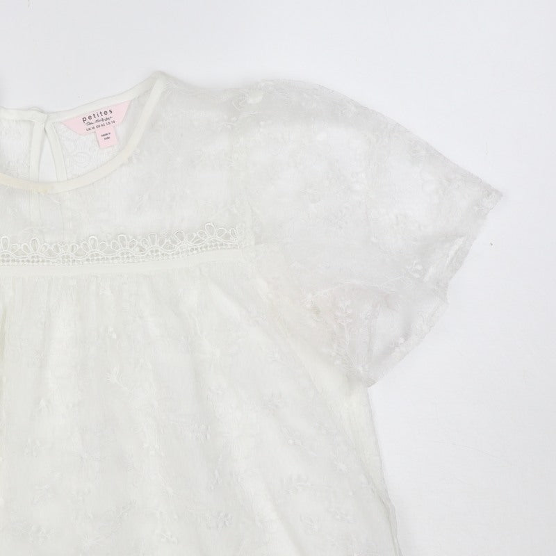 Mela London Women Ivory UK 14 Petite Embroidered Lace Floral Blouse