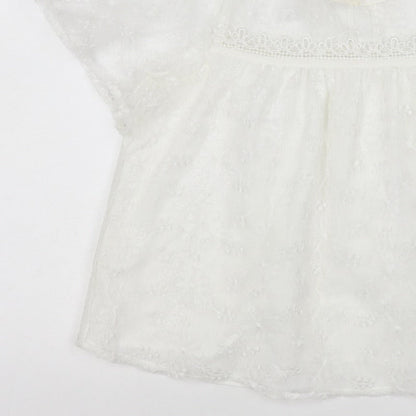 Mela London Women Ivory UK 14 Petite Embroidered Lace Floral Blouse