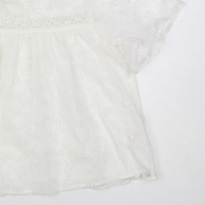 Mela London Women Ivory UK 14 Petite Embroidered Lace Floral Blouse