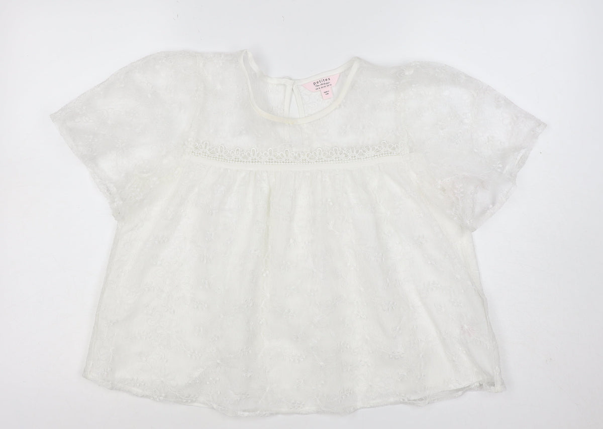 Mela London Women Ivory UK 14 Petite Embroidered Lace Floral Blouse