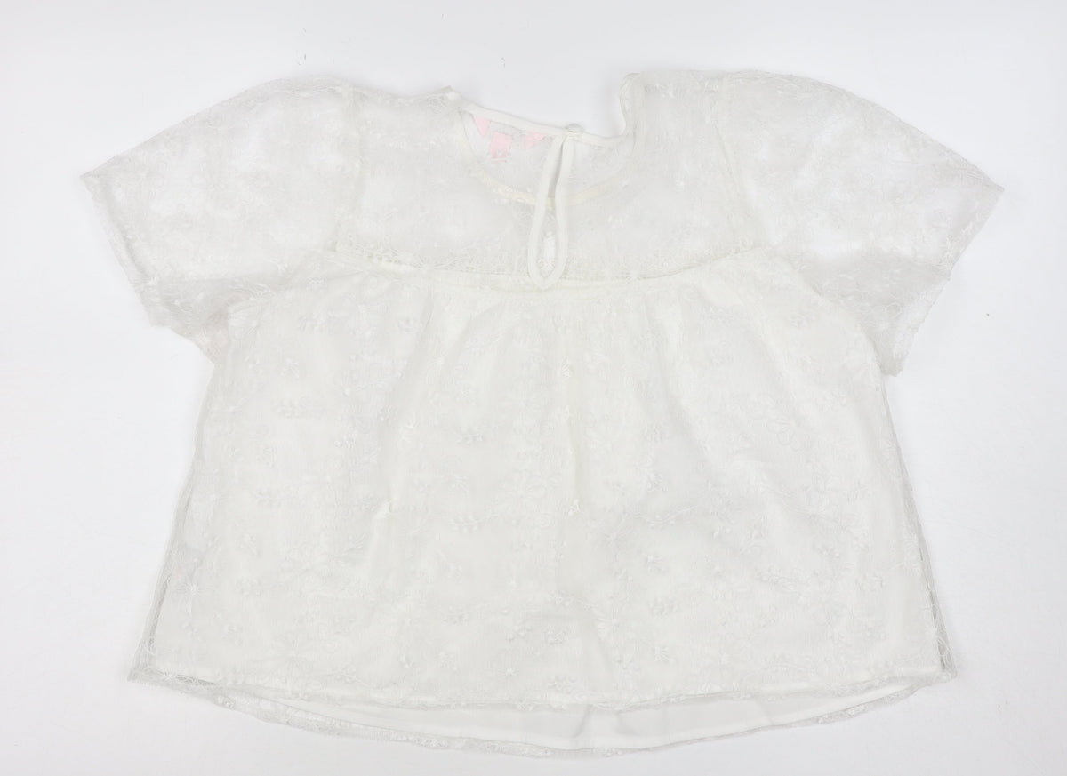 Mela London Women Ivory UK 14 Petite Embroidered Lace Floral Blouse