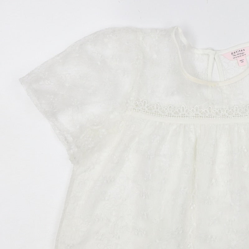 Mela London Women Ivory UK 14 Petite Embroidered Lace Floral Blouse