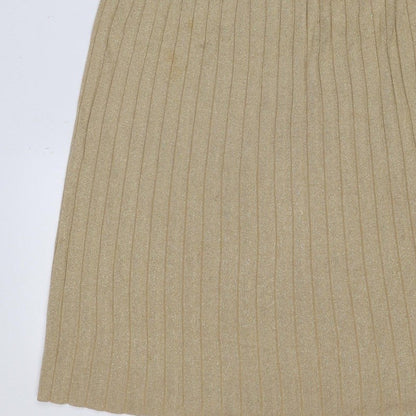 H&M Women Gold XS Ribbed Metallic Knit Bodycon Knee Length Dress