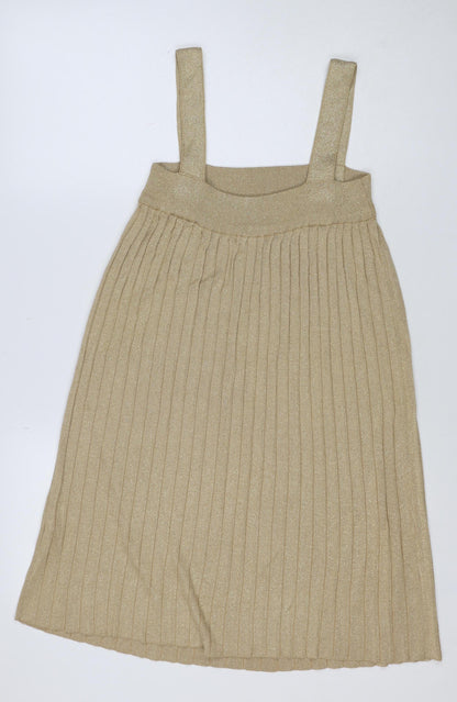 H&M Women Gold XS Ribbed Metallic Knit Bodycon Knee Length Dress
