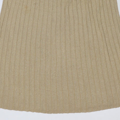 H&M Women Gold XS Ribbed Metallic Knit Bodycon Knee Length Dress