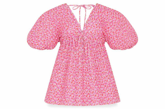 Zara Women Pink Floral Pleated Fit & Flare Short Dress Size S