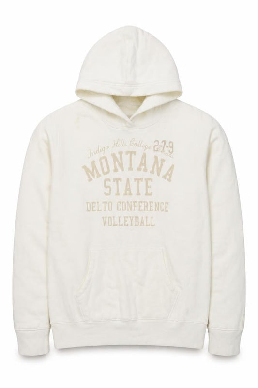 Front view of H&M LOGG Men’s Ivory XL Montana State Volleyball Graphic Pullover Hoodie