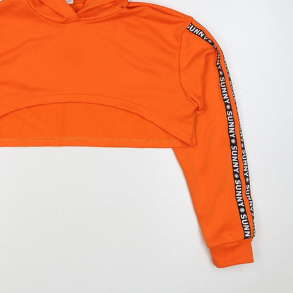Additional view of SHEIN girls’ orange 16 years cropped pullover hoodie sunny tape
