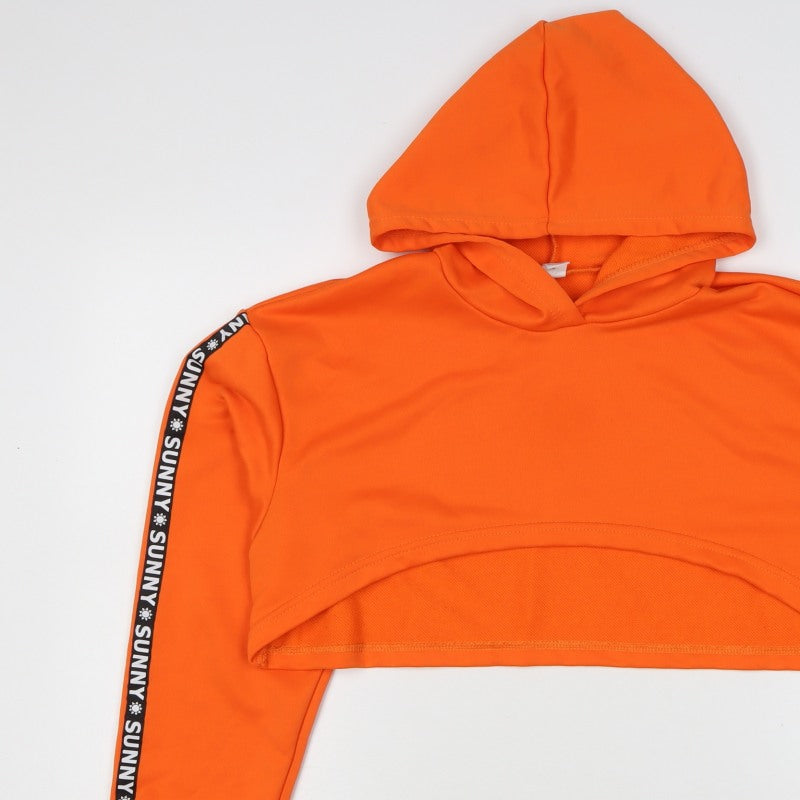 Additional view of SHEIN girls’ orange 16 years cropped pullover hoodie sunny tape