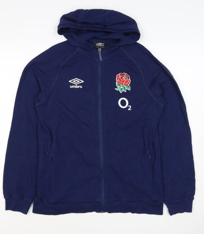 Back view of Umbro Teens Blue XL England Rugby O2 Full Zip Hooded Hoodie