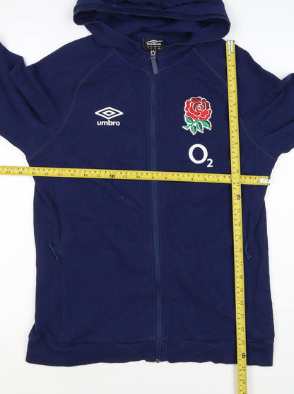 Brand and care label for Umbro Teens Blue XL England Rugby O2 Full Zip Hooded Hoodie