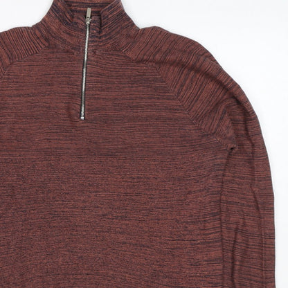 Primark Men’s Brown Marl 1/4 Zip High Neck Knit Jumper Size L