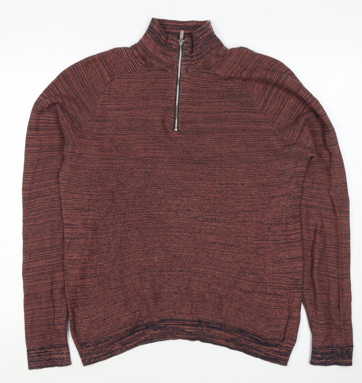Primark Men’s Brown Marl 1/4 Zip High Neck Knit Jumper Size L