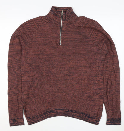 Primark Men’s Brown Marl 1/4 Zip High Neck Knit Jumper Size L