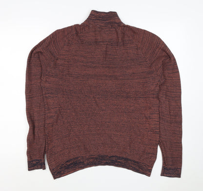 Primark Men’s Brown Marl 1/4 Zip High Neck Knit Jumper Size L