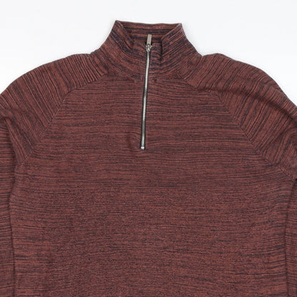 Primark Men’s Brown Marl 1/4 Zip High Neck Knit Jumper Size L