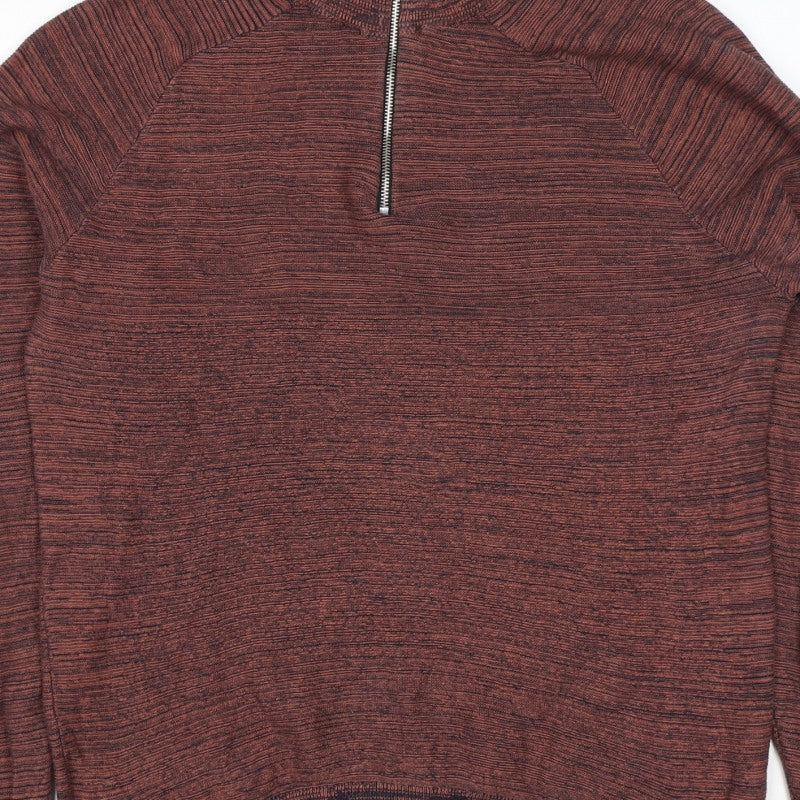 Primark Men’s Brown Marl 1/4 Zip High Neck Knit Jumper Size L