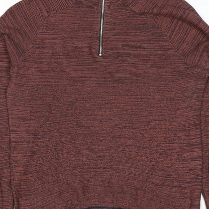 Primark Men’s Brown Marl 1/4 Zip High Neck Knit Jumper Size L