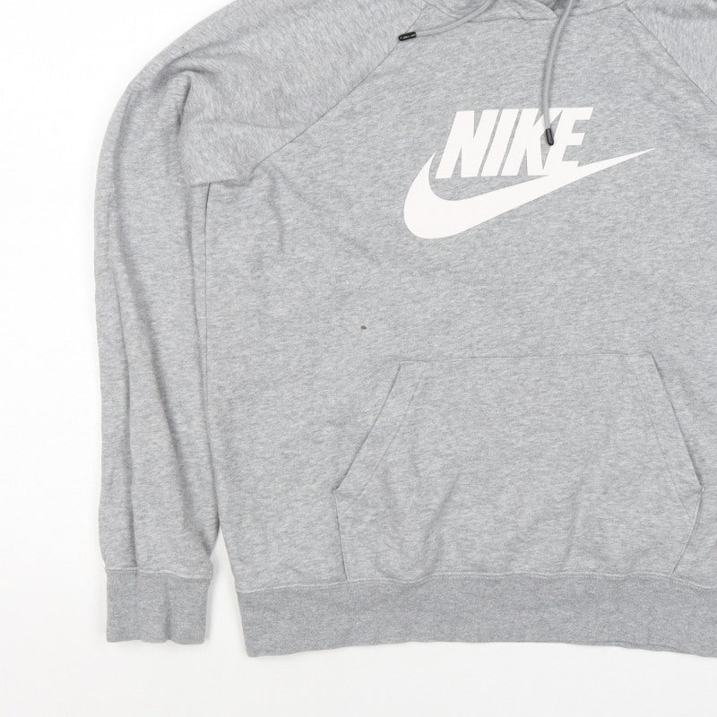 Nike Women Grey Logo Pullover Hoodie M Cotton Blend