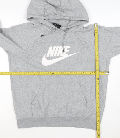 Nike Women Grey Logo Pullover Hoodie M Cotton Blend