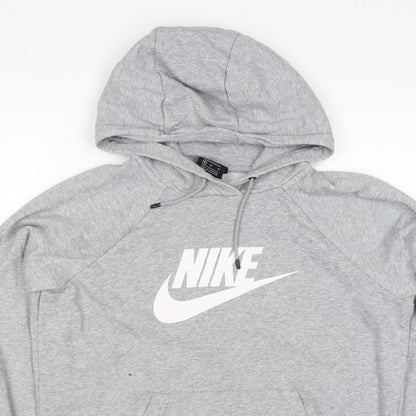 Nike Women Grey Logo Pullover Hoodie M Cotton Blend