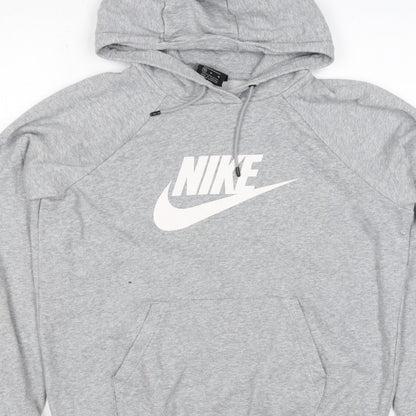 Nike Women Grey Logo Pullover Hoodie M Cotton Blend