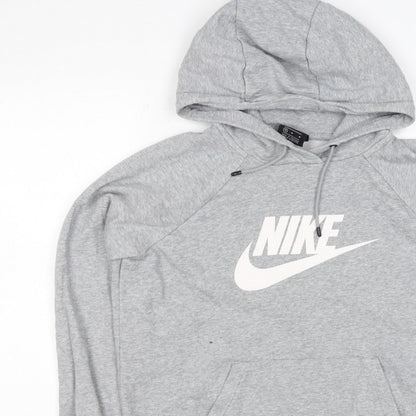 Nike Women Grey Logo Pullover Hoodie M Cotton Blend