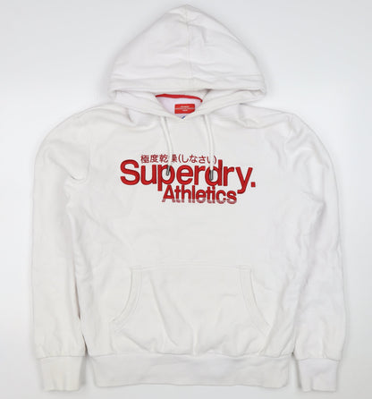 Superdry Men’s White XL Pullover Hoodie Red Athletics Logo Graphic