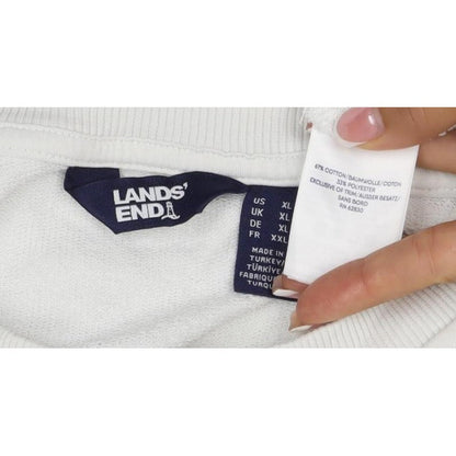 Lands' End Women's White XL Relaxed Crew Neck Pullover Sweatshirt