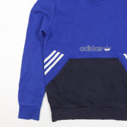 adidas Boys Blue Black 12-13 Years Pullover Hoodie Logo Striped
