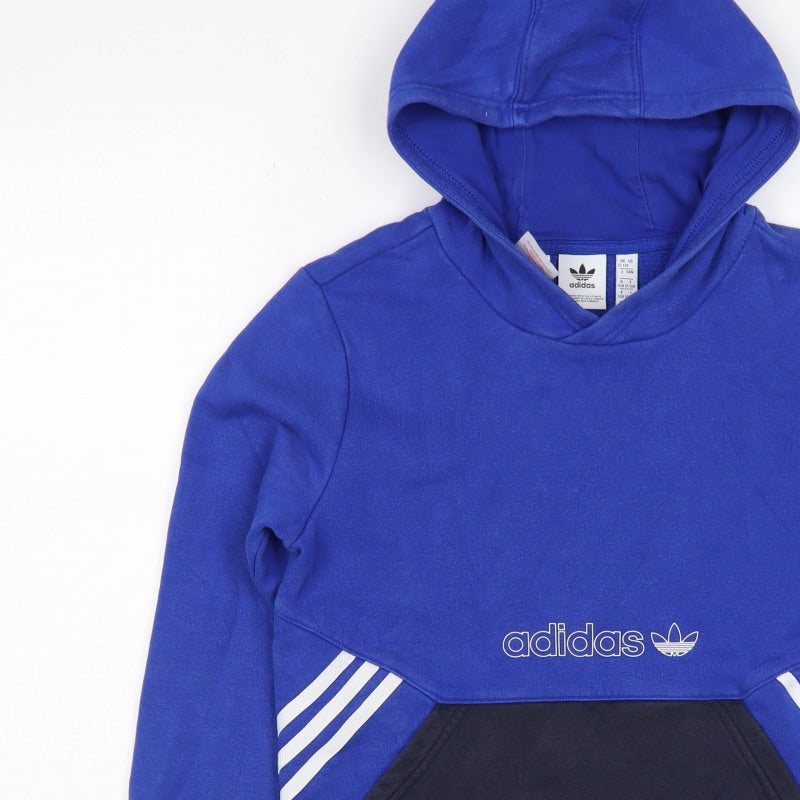 adidas Boys Blue Black 12-13 Years Pullover Hoodie Logo Striped