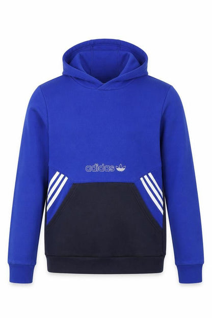 adidas Boys Blue Black 12-13 Years Pullover Hoodie Logo Striped