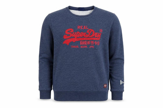 Front view of Superdry Teens Blue UK 16 Pullover Sweatshirt Embroidered Logo