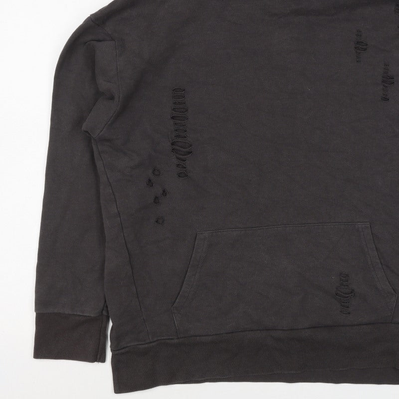 River Island Men’s Black M Distressed Pullover Hoodie Kangaroo Pocket