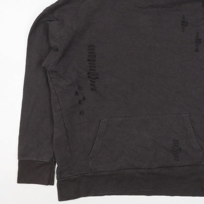River Island Men’s Black M Distressed Pullover Hoodie Kangaroo Pocket