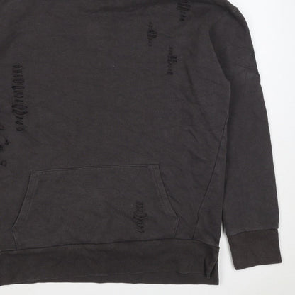 River Island Men’s Black M Distressed Pullover Hoodie Kangaroo Pocket