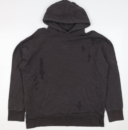 River Island Men’s Black M Distressed Pullover Hoodie Kangaroo Pocket