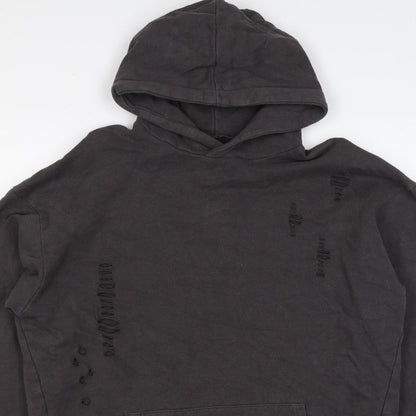 River Island Men’s Black M Distressed Pullover Hoodie Kangaroo Pocket