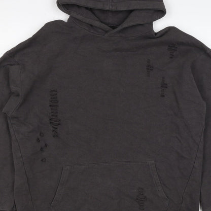 River Island Men’s Black M Distressed Pullover Hoodie Kangaroo Pocket