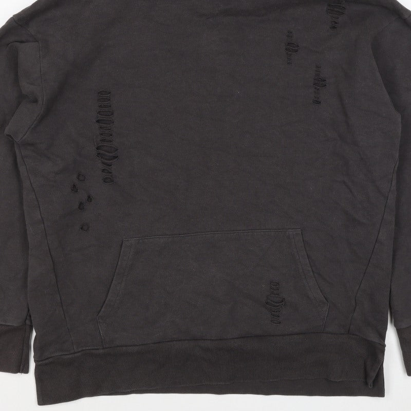 River Island Men’s Black M Distressed Pullover Hoodie Kangaroo Pocket