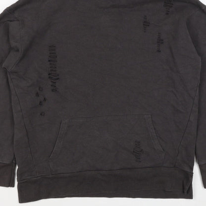 River Island Men’s Black M Distressed Pullover Hoodie Kangaroo Pocket