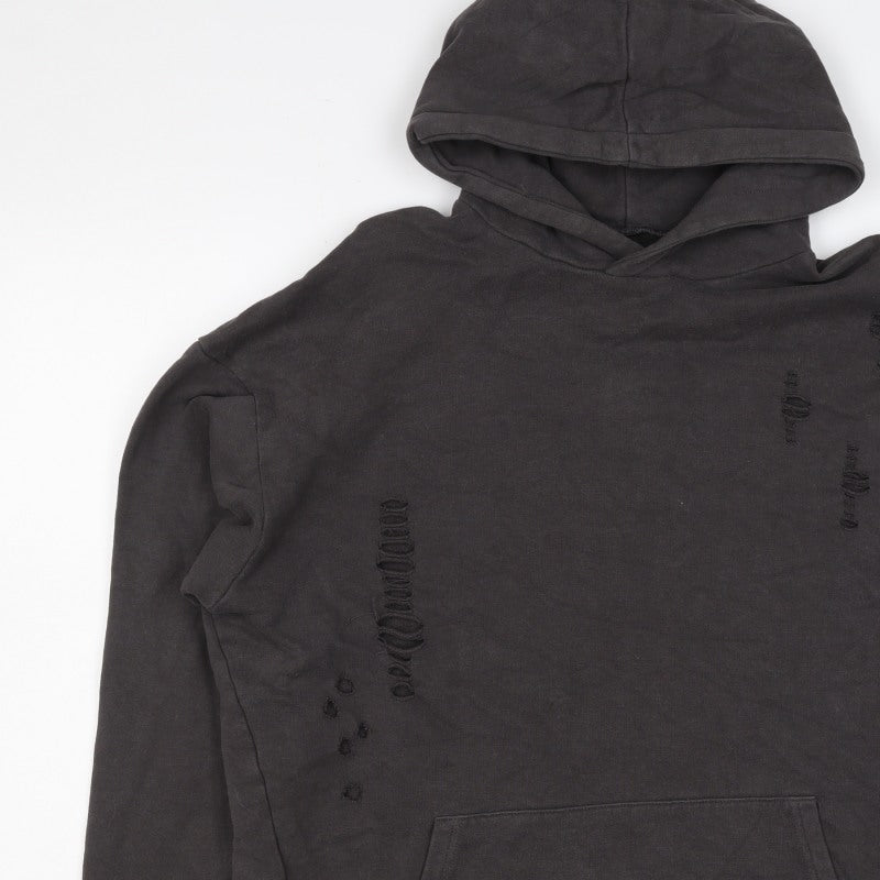 River Island Men’s Black M Distressed Pullover Hoodie Kangaroo Pocket